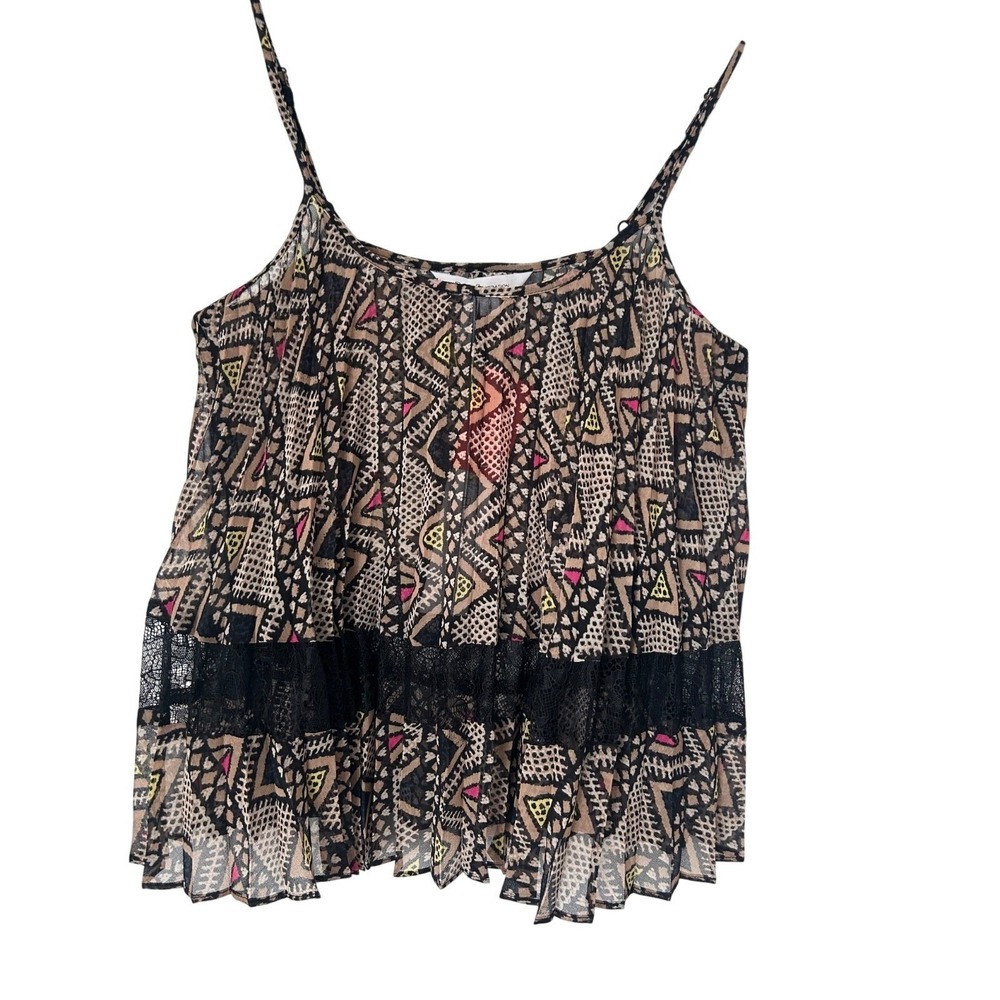 BCBGeneration Pleated Sheer Geometric Abstract Tank Top Blouse Size S Multicolor